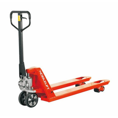 A 2000KG hand brake pallet jack (model AC20HO-685) featuring a 685mm wide fork design, reinforced steel frame, hydraulic lifting system, and an integrated hand brake for added safety, designed for secure and efficient pallet handling in warehouses, factories, and logistics centers.