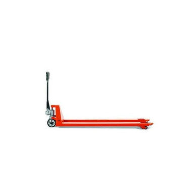 A 2000KG super long pallet jack (model ACL20-685) with an extra-long 1800mm fork design, reinforced steel frame, hydraulic lift system, and ergonomic handle, designed for handling oversized pallets in warehouses, logistics centers, and industrial environments.